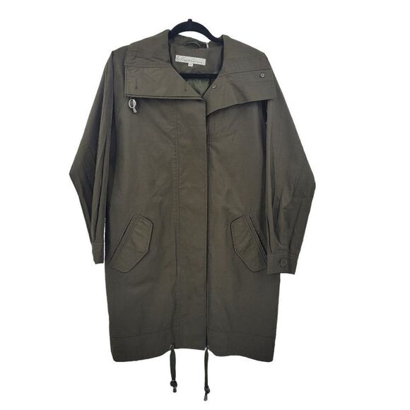 Kenneth Cole GIII Army Green Oversized Trench Raincoat S High Neck Mid Thigh - Picture 5 of 16